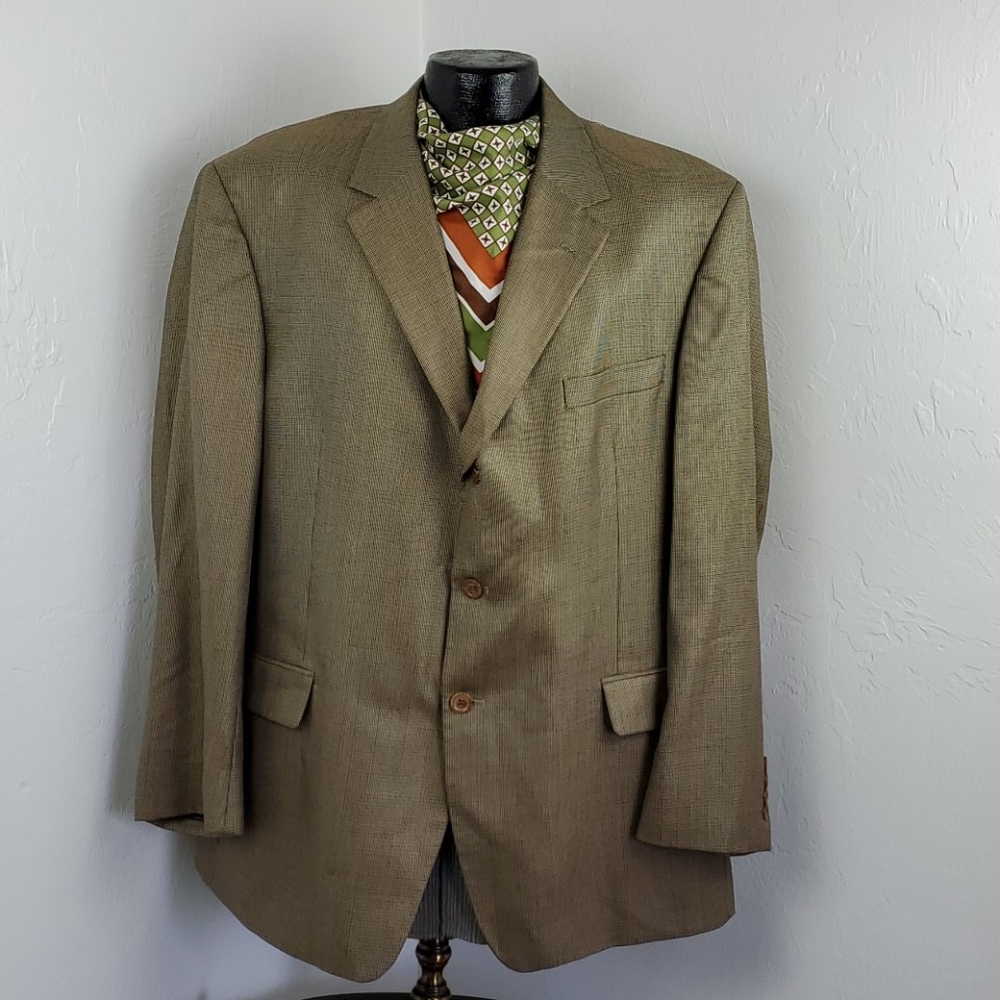 Andrew Fezza  sport blazer silk wool men size 48 R three buttons brown green